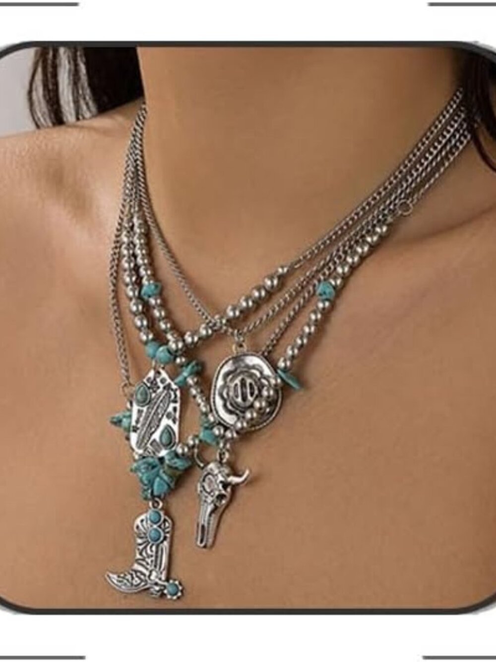 Western Necklaces For Women Turquoise Beaded Layered Chain Necklaces Boho Cowgir